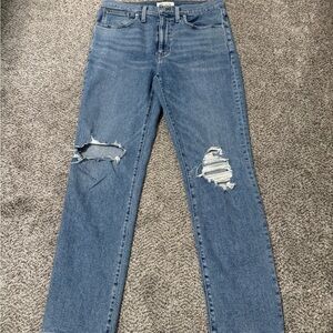 Madewell Roadtripper Blue Distressed Straight Leg Jeans